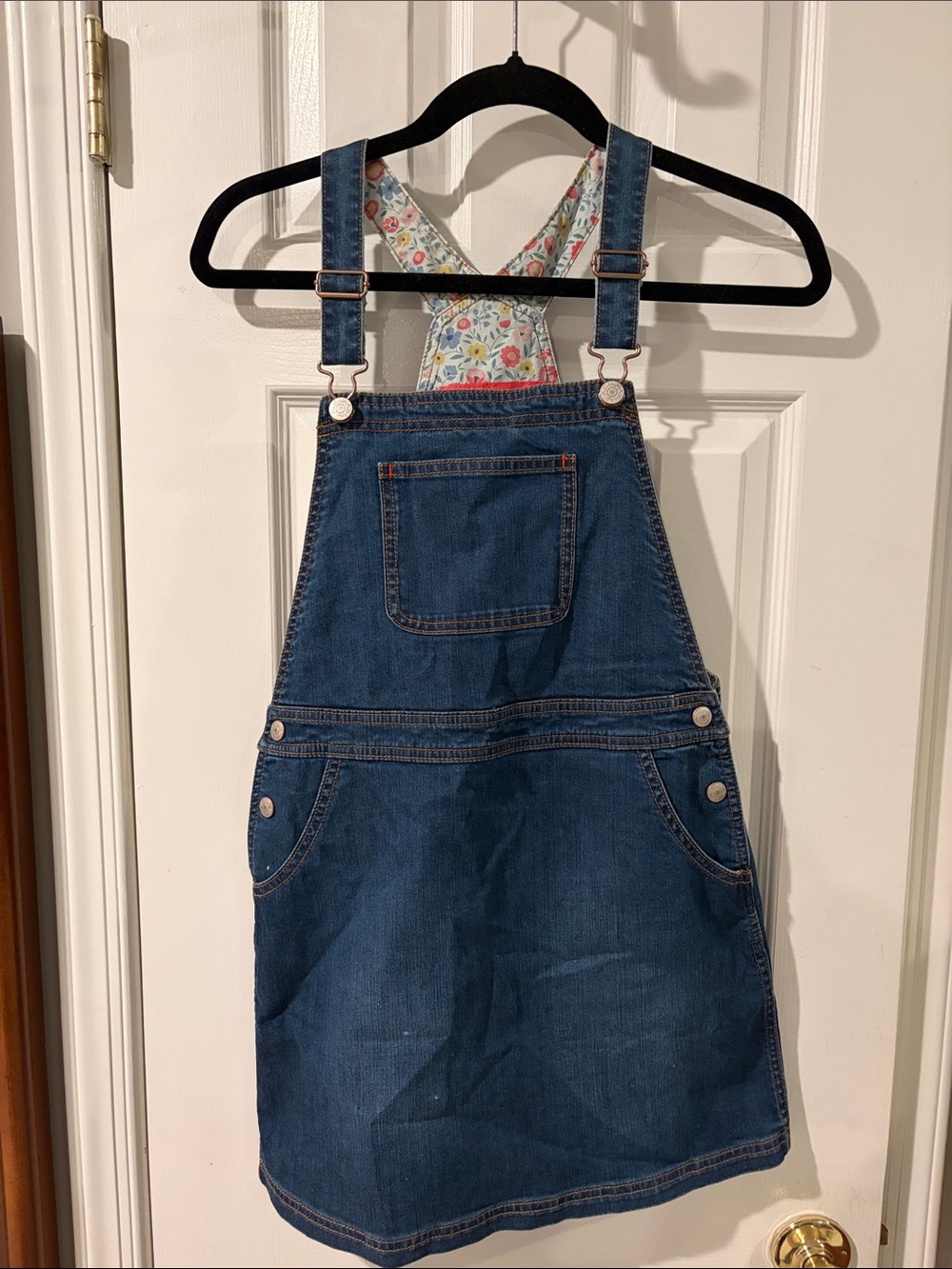 Adorable Girls Mini Boden Blue Denim Dress with Floral Lining